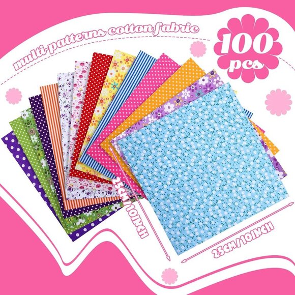 100 pcs Floral Cotton Fabric Squares for Quilting and DIY Crafting, 10x10 inch p - Picture 2 of 6